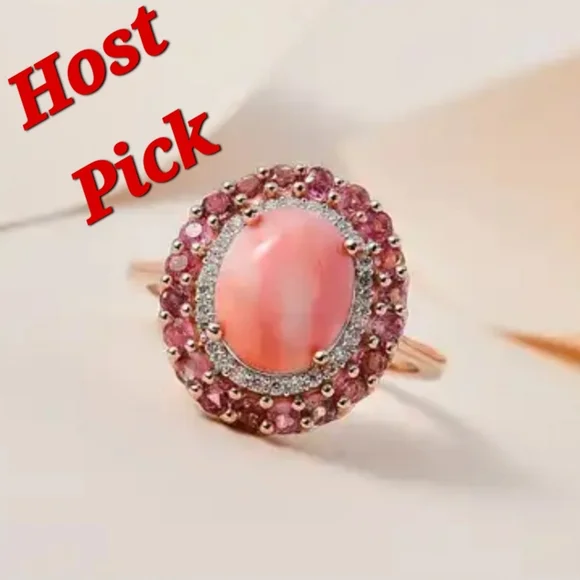 Host Pick NWOT Oregon Sunrise Peach Opal and Pink Tourmaline Double Halo Ring - Picture 2 of 7